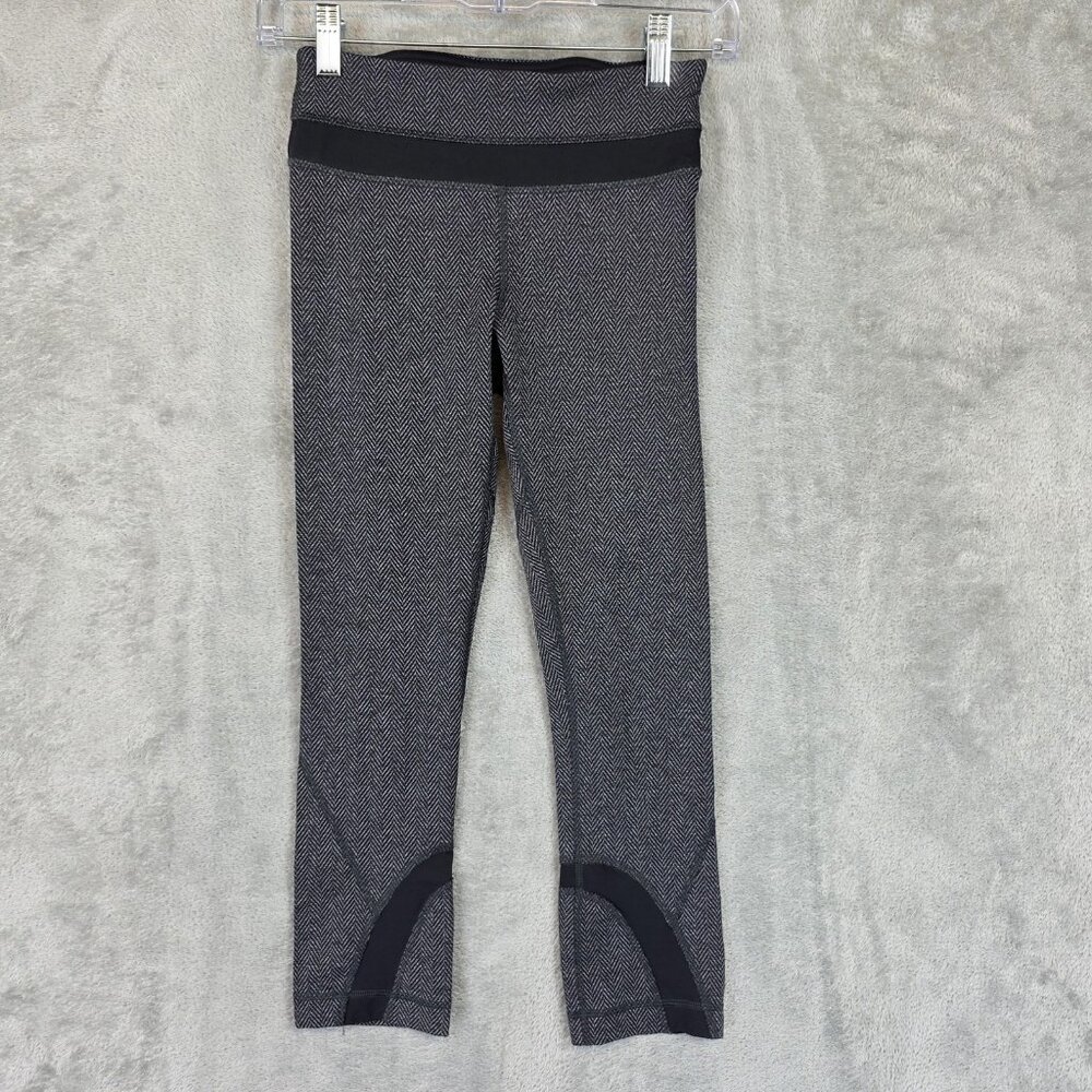 Lululemon Crop Leggings Womens 2 Gray Herringbone Ankle Running Yoga Athletic